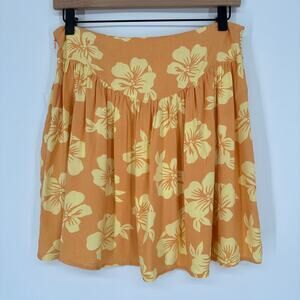 Abound Drop Waist Orange Yellow Tropical Hibiscus Floral Mini Skirt Summer XS